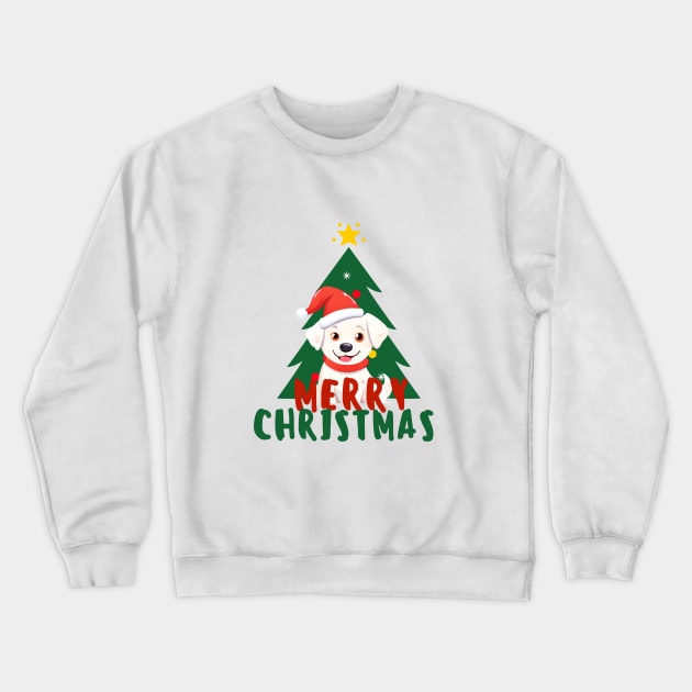 Cute White Dog with Christmas trees Merry Christmas ,brafdesign Crewneck Sweatshirt by Brafdesign